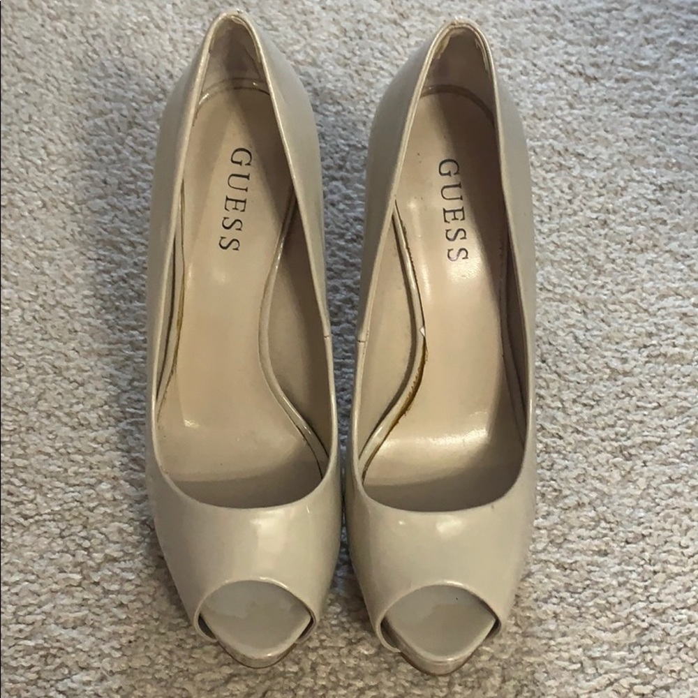 Guess platform nude open toe heels